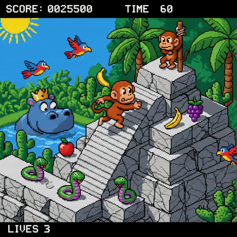 Congo Bongo – SG-1000 (Sega) – izometryczna przygoda małpy w dżungli z ery pierwszych konsol