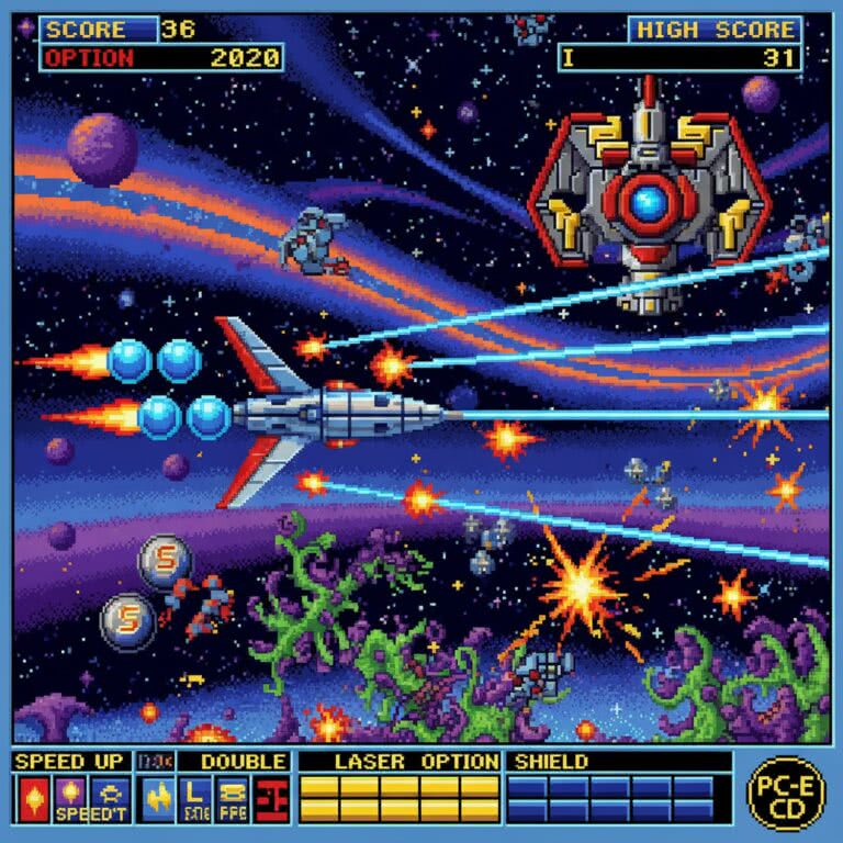 Gradius II – Gofer no Yabou – PC Engine CD (NEC / Hudson Soft) – Ikoniczny shoot ’em up z ulepszeniami na nośniku CD