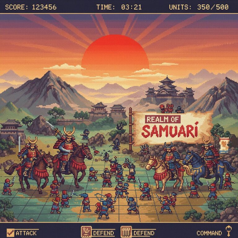 Lords of the Rising Sun – PC Engine CD (NEC / Hudson Soft) – epicka strategia RPG osadzona w feudalnej Japonii z unikalnymi bitwami w czasie rzeczywistym