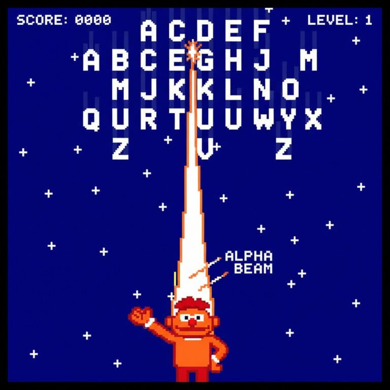 Alpha Beam with Ernie – ATARI 2600 (Atari) – Edukacyjna strzelanka z Ulicy Sezamkowej, która uczy alfabetu w pikselowym świecie
