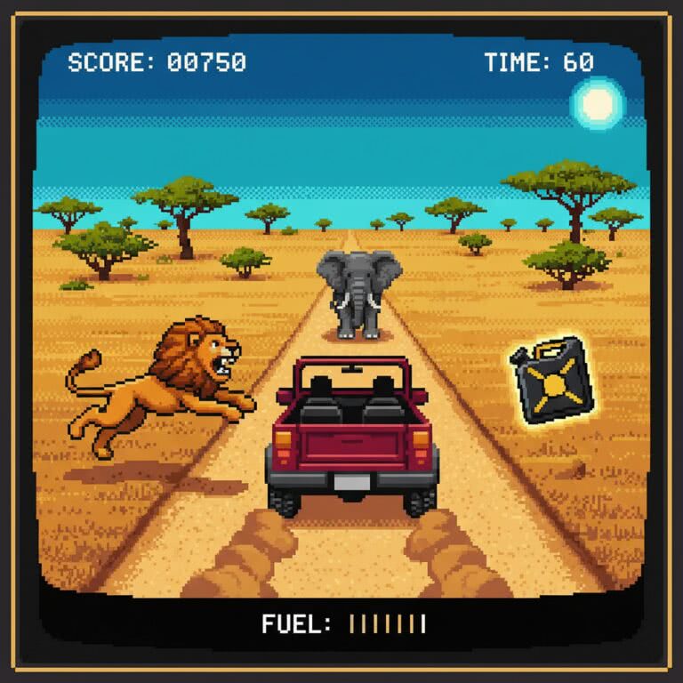 Safari Race – SG1000 (Sega) – klasyczna gra wyścigowa z afrykańską sawanną i dżunglą