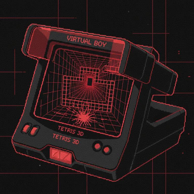 3-D Tetris – VIRTUAL BOY (Nintendo) – immersyjna wariacja klasycznego Tetrisa w trzech wymiarach na pionierskiej konsoli stereoskopowej