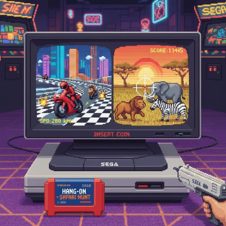 Hang-On + Safari Hunt – MASTER SYSTEM (Sega) – Klasyczny duet arcade’owych hitów na retro konsoli z lat 80.