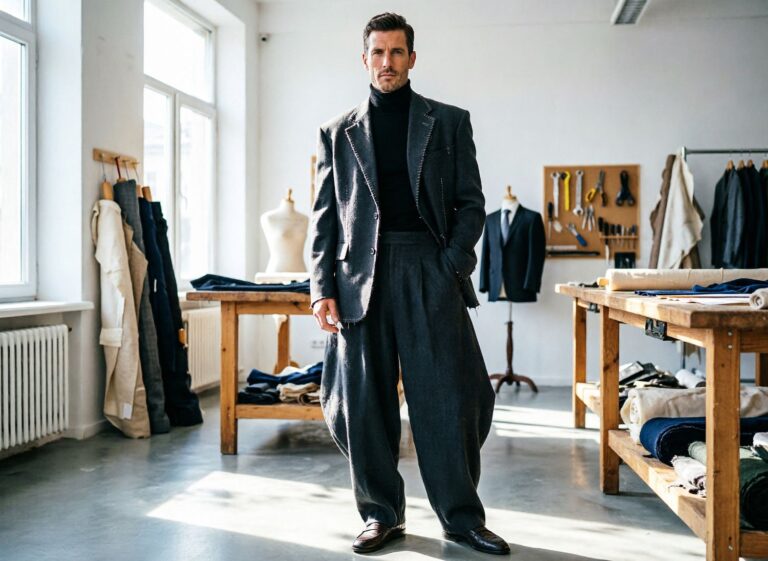 Dekonstruowany garnitur oversize szyty na miarę – ekstrawagancja łącząca modę, elegancję i wygodę